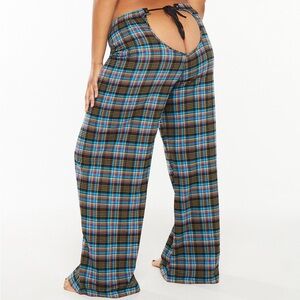 Savage X Fenty Tied Up Tartan Open-Back PJ Pant Blue Aruba Canterbury Plaid XL